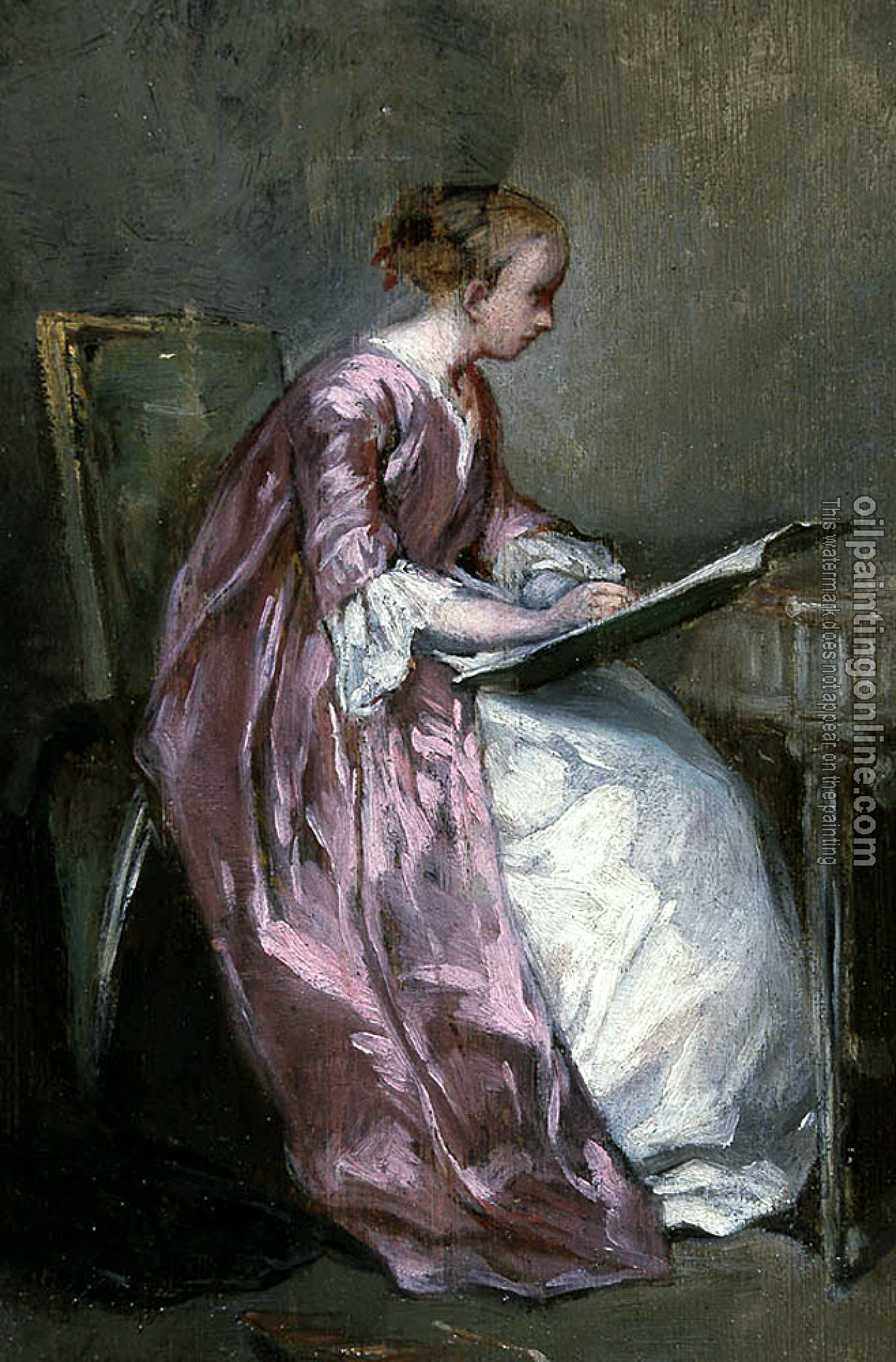 Charles Chaplin - A young girl drawing